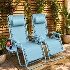 Neo Set of 2 Zero Gravity Sun Loungers Chairs Sky Blue